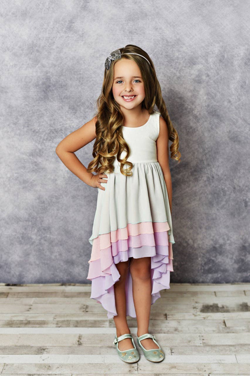 Kids Hi-Lo Frills Pastel Ombre Spring Summer Tiered Dress