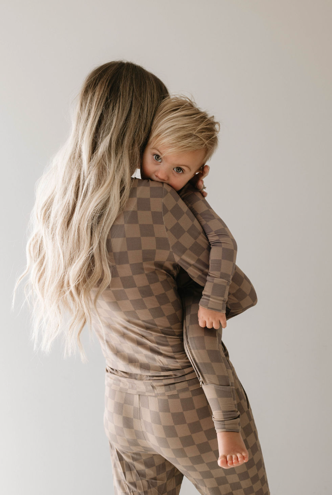 Faded Brown Checkerboard | Bamboo Two Piece Set