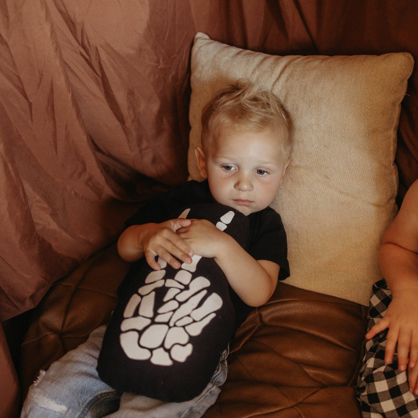 Skeleton peace sign pillow