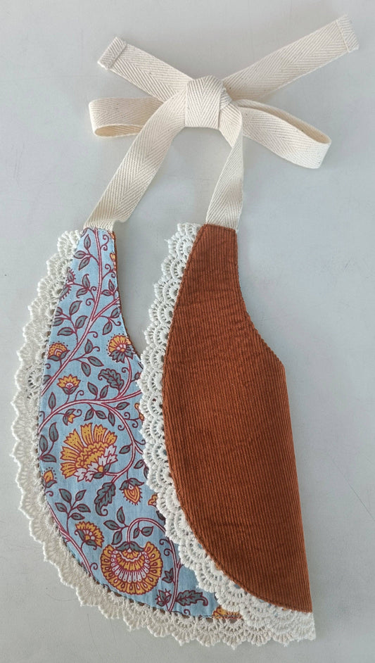 Reversible Rust Corduroy Solid Color & Rust Floral Printed Baby Bib