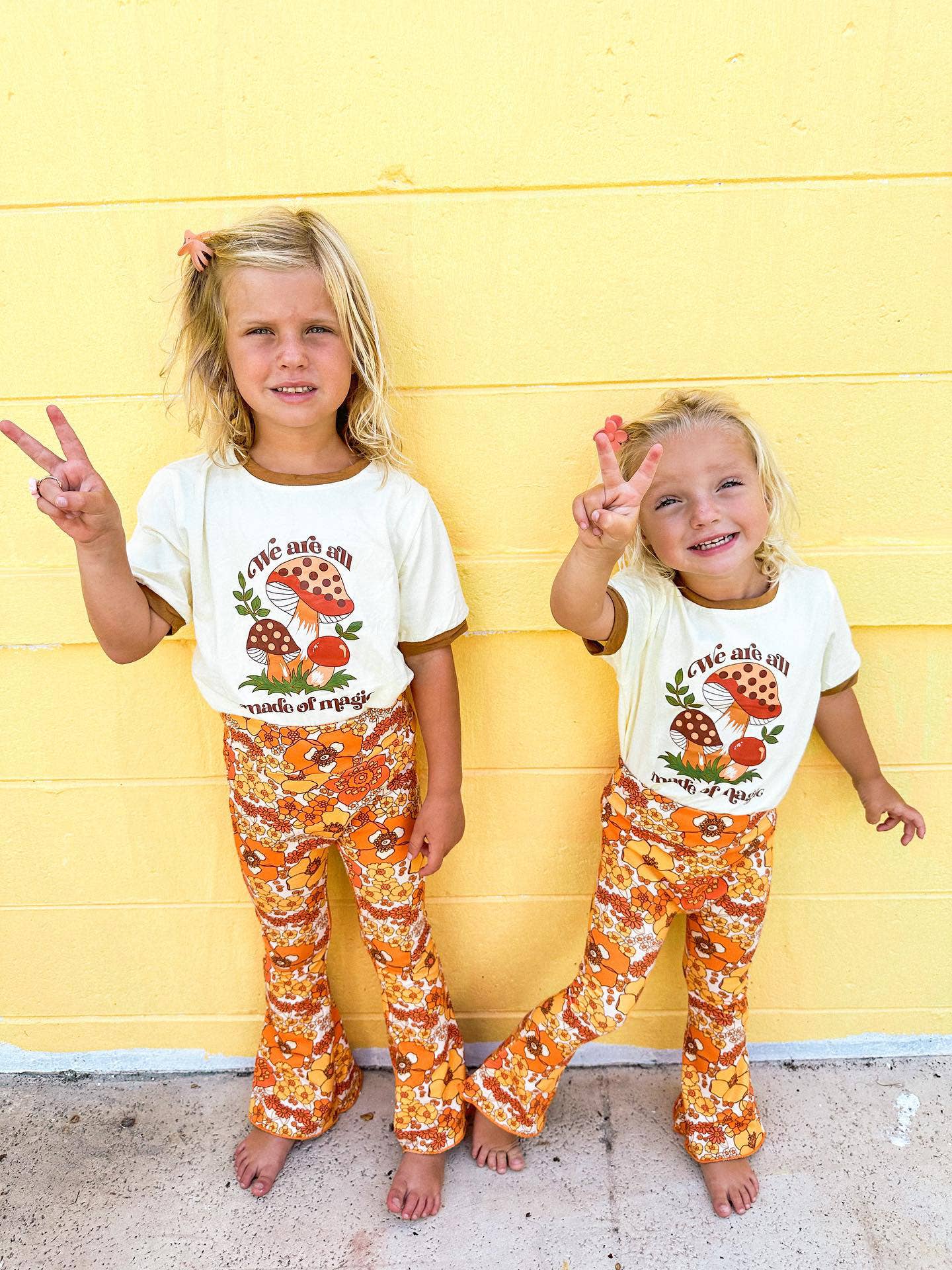 70s Flower Power Jersey Knit Bell Bottoms