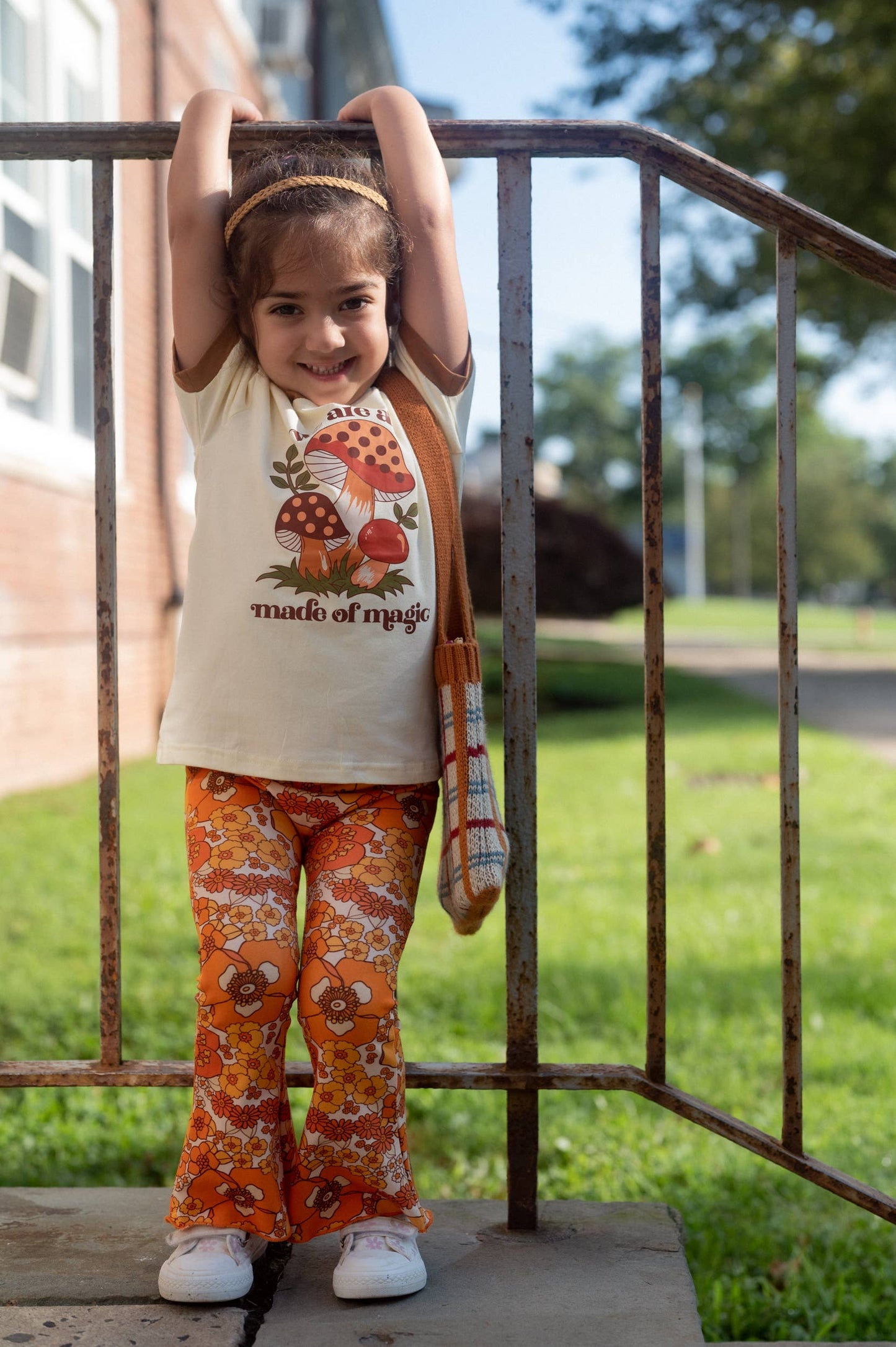 70s Flower Power Jersey Knit Bell Bottoms