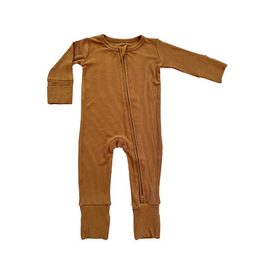 Zipper Romper - Caramel Ribbed