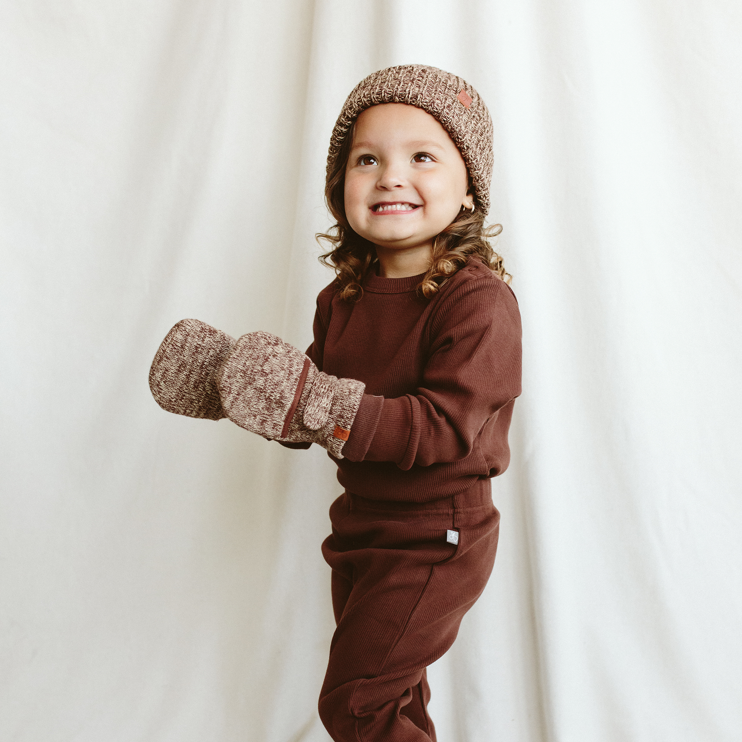 Cotton Knit Baby Stay-On Mitts - Bark