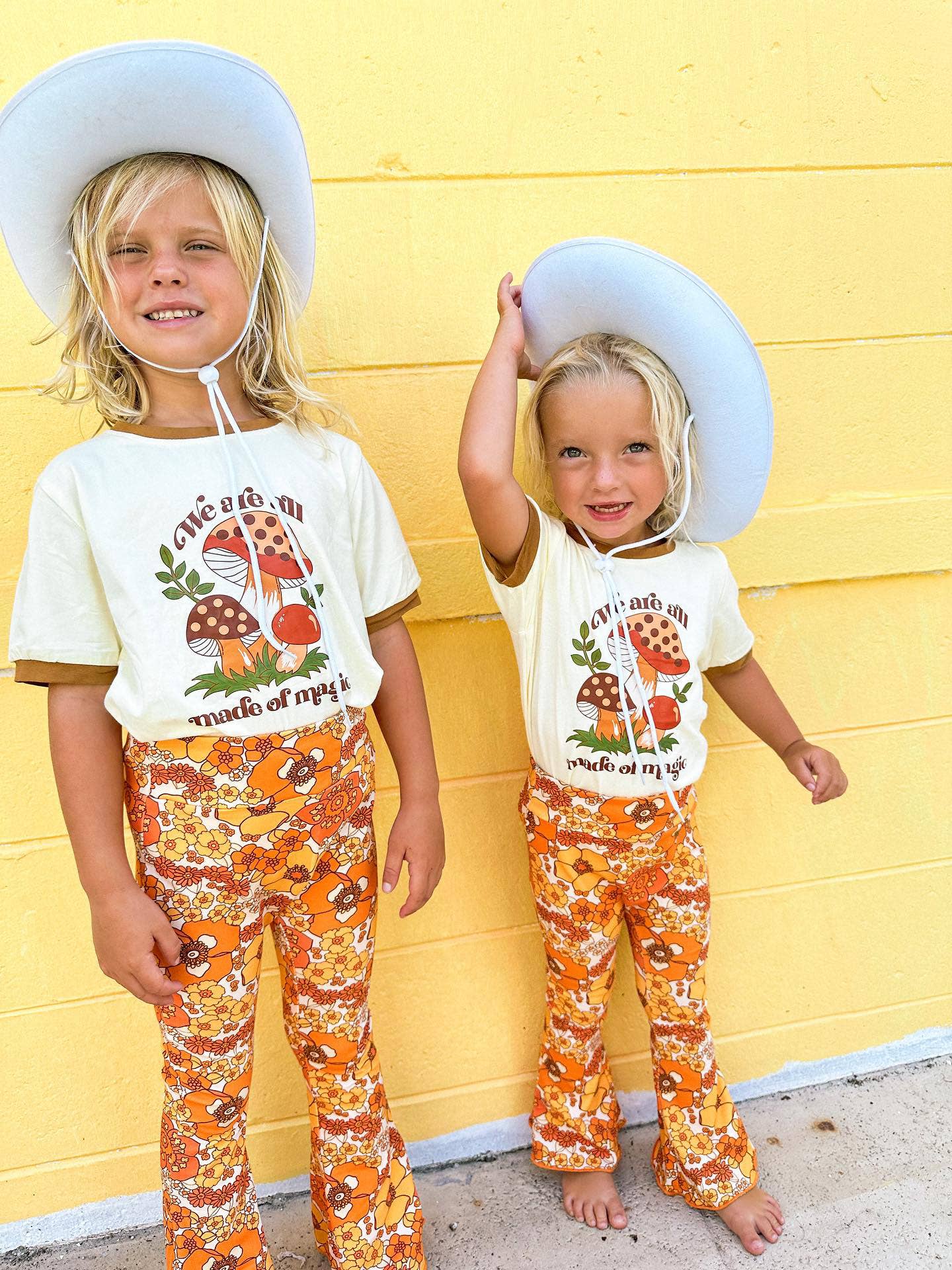 70s Flower Power Jersey Knit Bell Bottoms