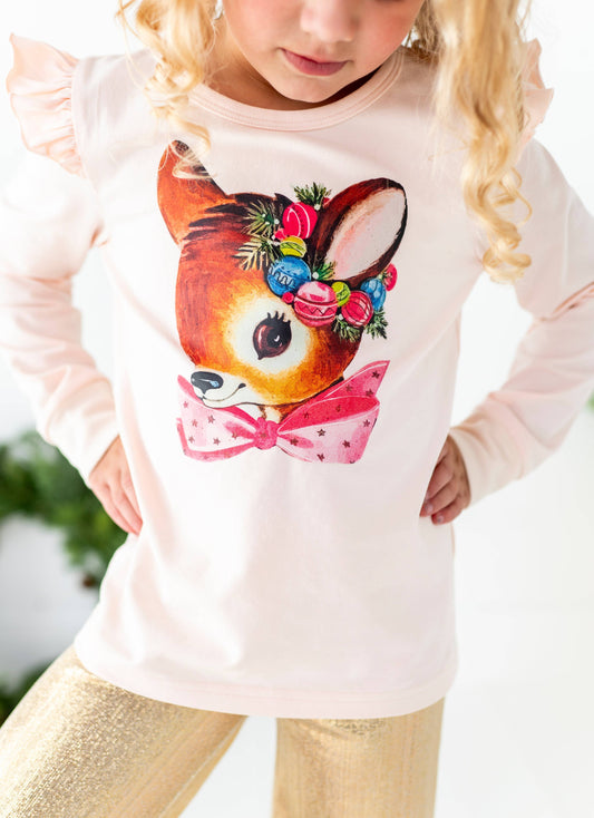 Vintage Deer | PINK Graphic Ruffle Shirt