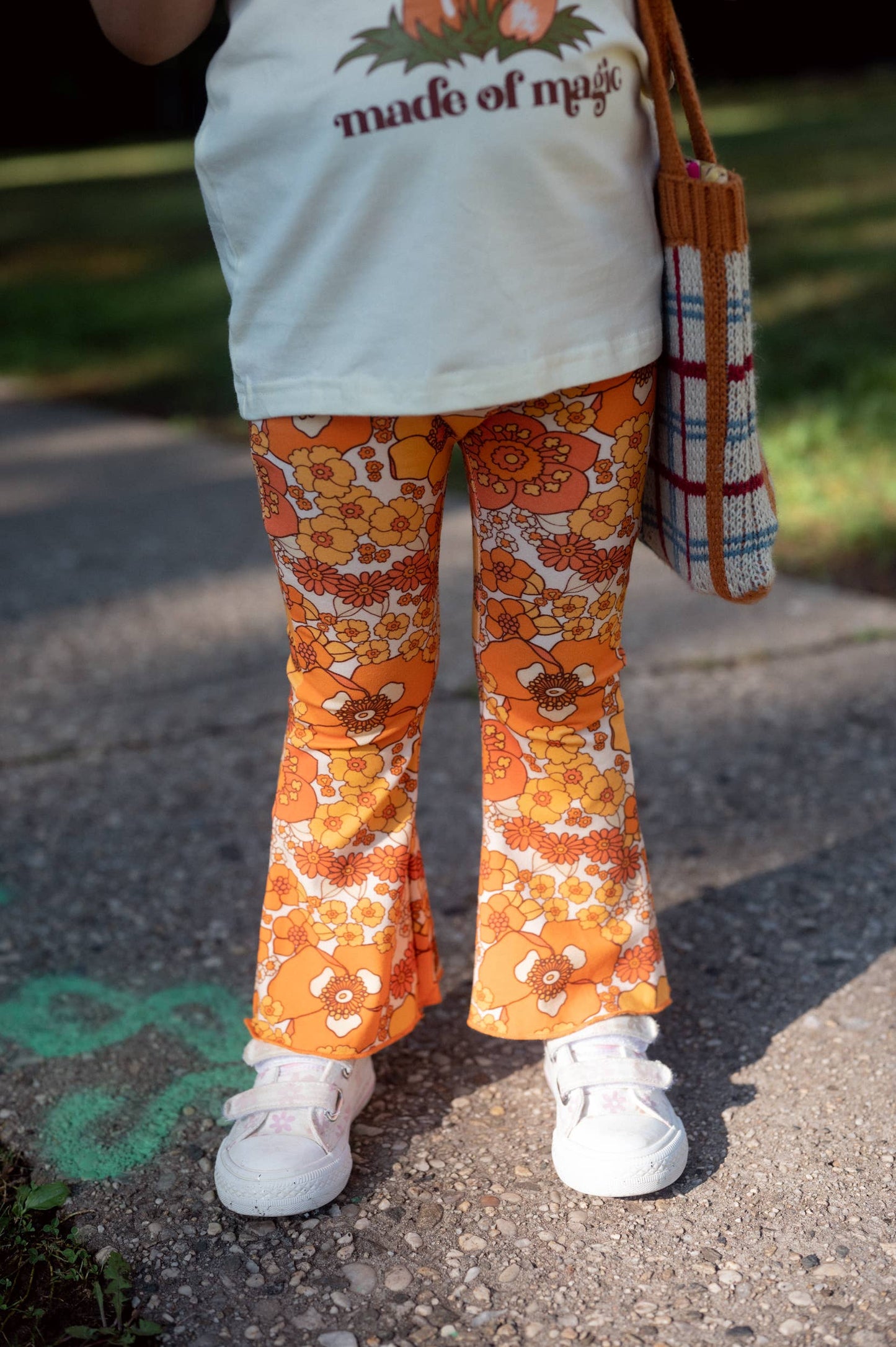 70s Flower Power Jersey Knit Bell Bottoms