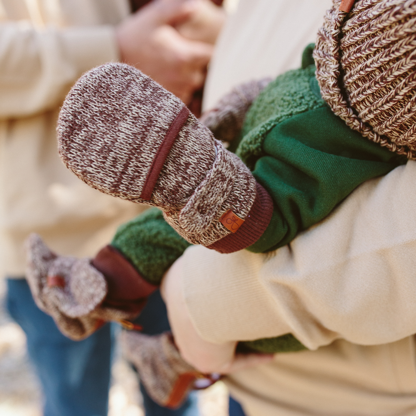 Cotton Knit Baby Stay-On Mitts - Bark