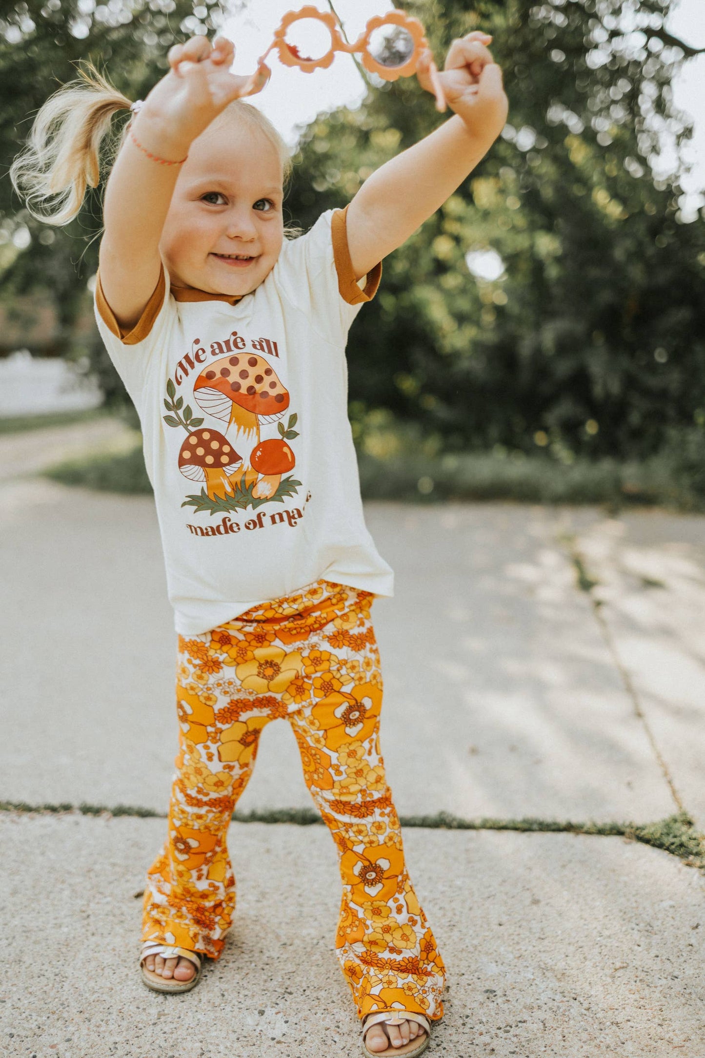 70s Flower Power Jersey Knit Bell Bottoms