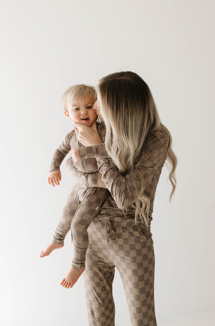 Faded Brown Checkerboard | Bamboo Two Piece Set