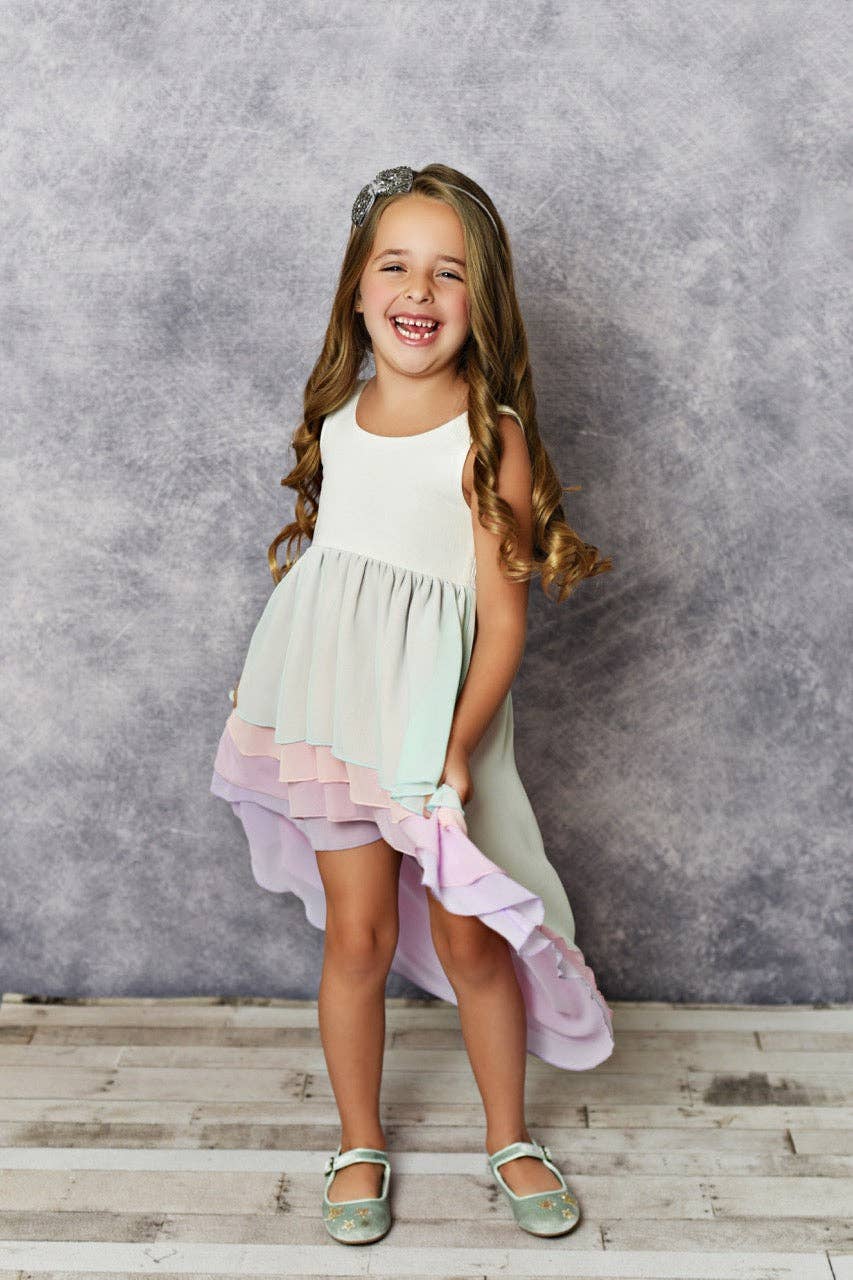 Kids Hi-Lo Frills Pastel Ombre Spring Summer Tiered Dress