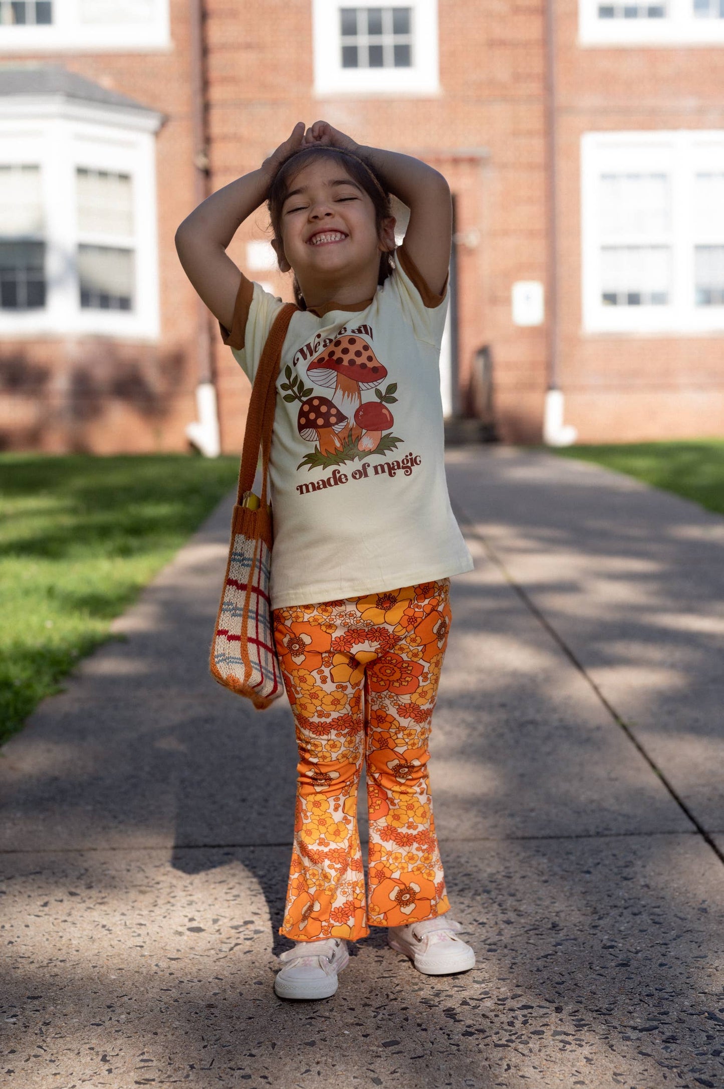 70s Flower Power Jersey Knit Bell Bottoms