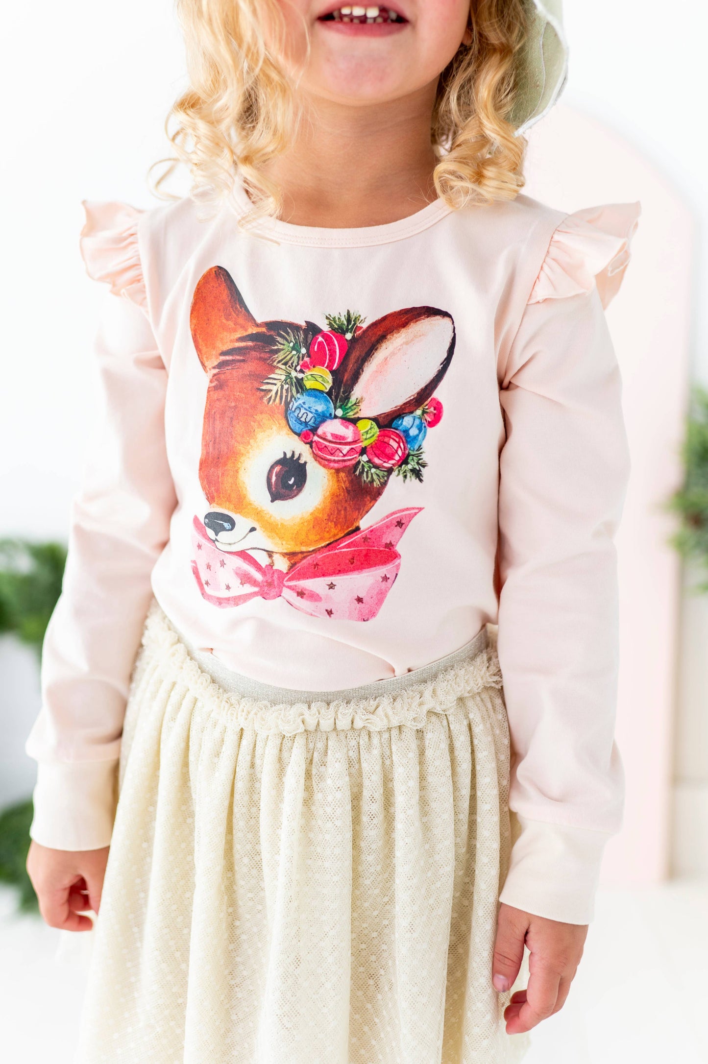 Vintage Deer | PINK Graphic Ruffle Shirt