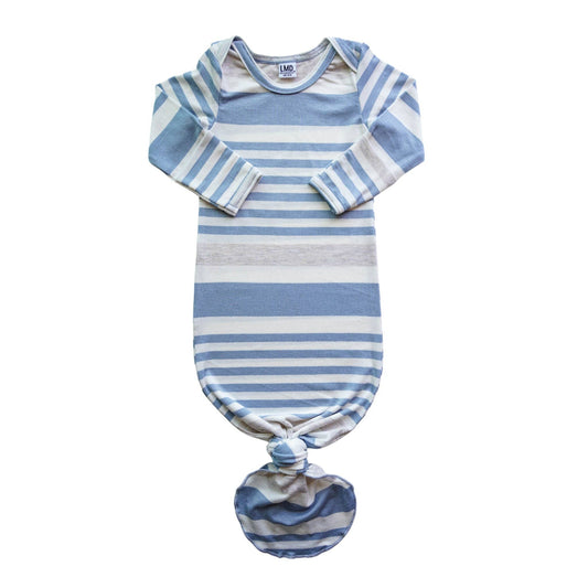 LITTLEMISSDESSA - Knotted Gown | Steel Blue, Ivory & Oatmeal Stripe