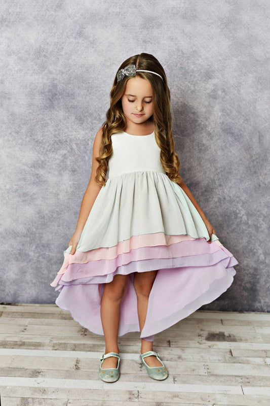 Kids Hi-Lo Frills Pastel Ombre Spring Summer Tiered Dress