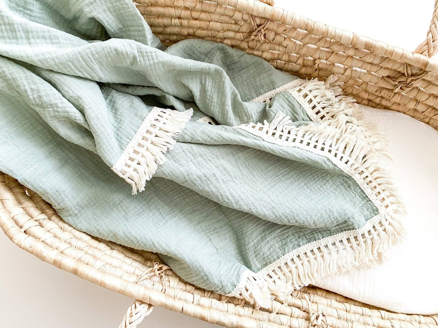 Harp Angel Boutique - Fringe Swaddle Blanket - Sage Green