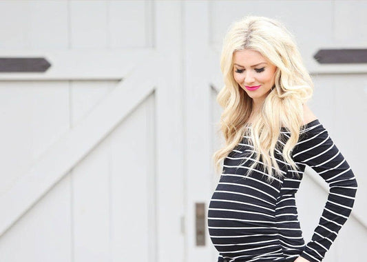 little arrows - Black Striped Off-the-Shoulder Maternity Shirt - Pregnancy